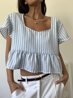 Blusa Roasa Lino Rayado (Rm1706) - tienda online