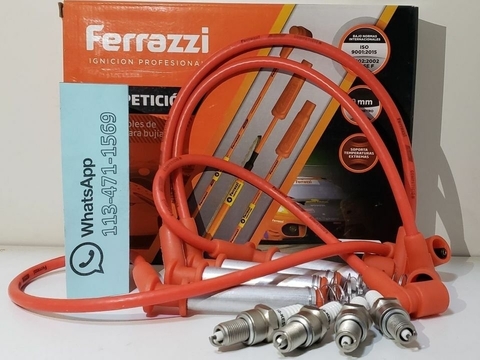 Kit Cables de bujia Ferrazzi Naranja 9mm con bujias Kessel Chevrolet Celta