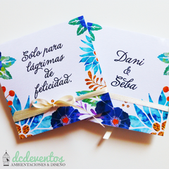 50 pañuelos tissues sobres personalizados - DCD Eventos® - Casamientos y fiestas temáticas