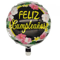 Globo Redondo Feliz cumpleaños tropical 18"/45 Cm.