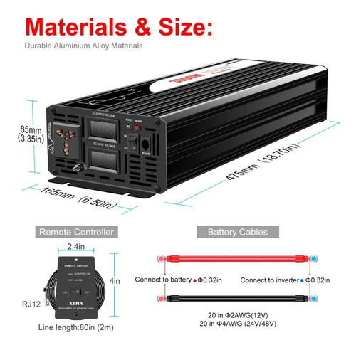 Inversor Conversor 24v 220v 3000w Pico 6000w Onda Pura Usb