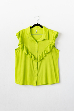 Camisa GERALDINE, Camisa de lino elastizado, sin mangas y con volados en delantero y espalda - comprar online