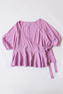 Blusa CAREY, Blusa de poplin escote cruzado con lazo para atar y manga abullonada - tienda online