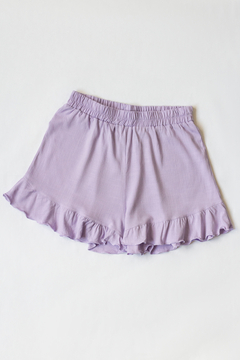 Short AISHA, Short de lino estampado con cintura elástica y volados en diagonal - comprar online