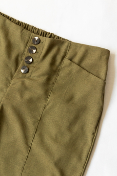 Pantalón AFRODITA, Pantalón ancho de lino duro con botones para acceder y cintura elástica atrás