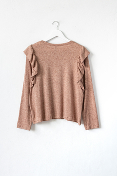 Sweater RUFINA, Sweater de lanilla de cuello redondo con volados fruncidos - comprar online