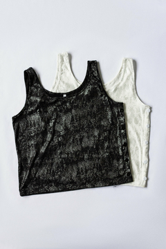 Musculosa ANABEL, Musculosa de morley efecto foil plata con cartera y botones al lateral