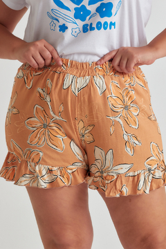 Short DIANA, Short de lino estampado con cintura elástica y volados en diagonal - comprar online