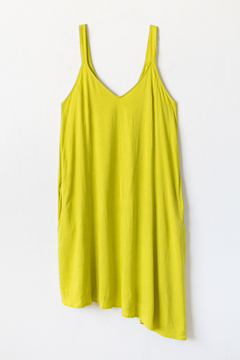 Vestido ANTHEA, Vestido solero de lino elastizado con corte de ruedo asimétrico - tienda online