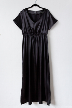 Vestido BELLA, Vestido largo escote en v con elástico en cintura y abertura en los laterales - tienda online
