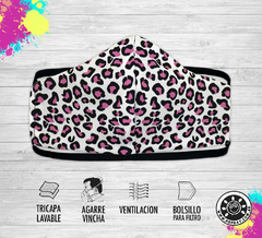 Barbijo Animal Print Rosa Blanco - Agarre Vincha- con bolsillo -  Lavables - comprar online