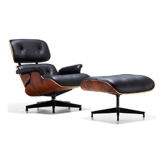 Sillón Miller con Ottomano Cuero Rosewood Black EC-015/NL