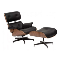 Sillón Miller con Ottomano Cuero Walnut & Black EC-015/WBK-L