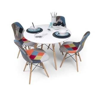 Set Mesa Eames 80 Cm + 4 Silla Patchwork - Alto Impacto