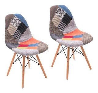 Set * 2 Silla Patchwork Daw Eames Base Madera - Alto Impacto