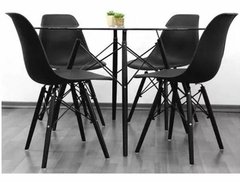 Mesa Eames Vidrio Redonda Negra 100 + 4 Silla - Alto Impacto