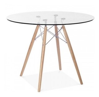 Combo Mesa Eames 100 Cm+ 4 Sillas Dsw Madera Vidrio Redonda - ALTO IMPACTO Home + Office