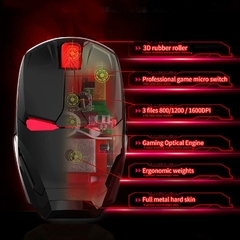Imagen de Mouse Gamer USB inalámbrico Iron Man | Ojos iluminados LED | 3 DPI ajustables | Diseño ergonómico silencioso