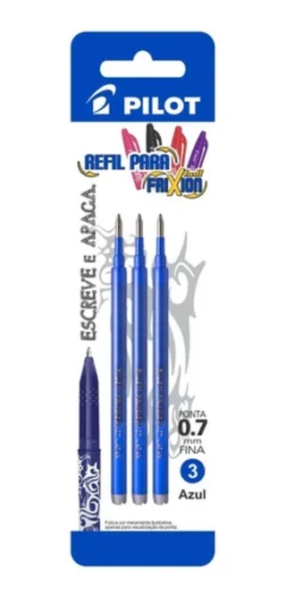 Caneta Escreve E Apaga Frixion Esferográfica Azul Pilot +1 Refil Caneta Pilot Frixion Ball Apaga Com Calor Azul 3unid