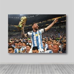 Cuadro Rectangular Argentina Campeón del Mundo 2022, Messi Copa sobre hombros