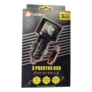 Cargador 12V Auto 3 Puertos USB 3.4A Kosmo Micro