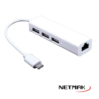 Adaptador TIPO C a Red Lan + 3 USB Netmak NM-TC40