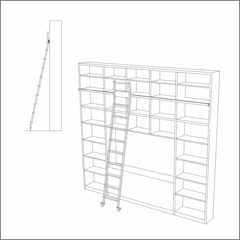 Escalera para biblioteca en ángulo con riel, ruedas y escalones de hierro. en internet