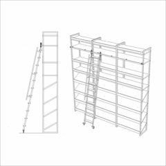 Escalera para biblioteca Industrial con escalones de madera, barandas y ruedas - tienda online