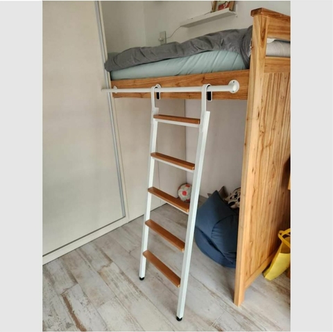 Escalera para cama con ganchos, barral y escalones de madera