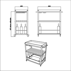 Carro bar industrial hierro y madera - tienda online