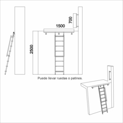 Escalera para altillos o entrepisos con escalones de madera anchos, barandas y ruedas - tienda online