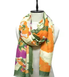 PASHMINA ESTAMPADA FLOREADA CON GUARDA LISA - comprar online