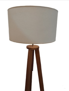 Lampara tripode pie madera c/pantalla arpillera - comprar online