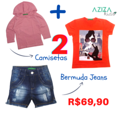 <PROMOÇÃO COMBO> Shorts Jeans + 2 Camisetas Chá