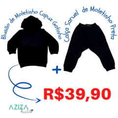 <PROMOÇÃO >Blusão Moletinho Capuz Gatinho + Calça de Moletinho Preta