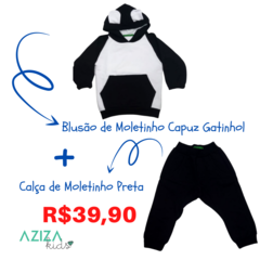 <PROMOÇÃO COMBO>Blusão Moletinho Capuz Gatinho + Calça de Moletinho Preta