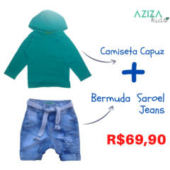 <PROMOÇÃO COMBO>Bermuda Saruel Jeans + Camiseta Capuz - comprar online