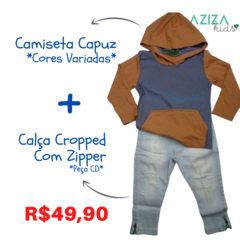 <PROMOÇÃO COMBO> Camiseta Capuz(Cores Variadas) + Calca Cropped Zipper Clara (Peça CD)