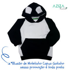 <PROMOÇÃO >Blusão Moletinho Capuz Gatinho + Calça de Moletinho Preta - Aziza Kids