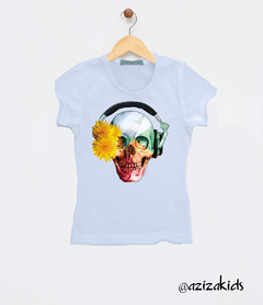 Camiseta Degote Careca Branca Caveira Soul