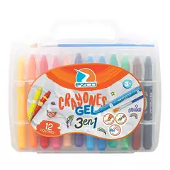 CRAYONES GEL EZCO VALIJA x 12 + PINCEL