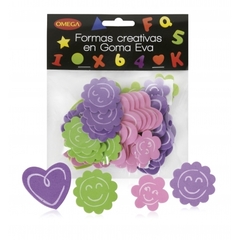 GOMA EVA FORMAS AUTOAD. CORAZONES-SOLES x 48pcs