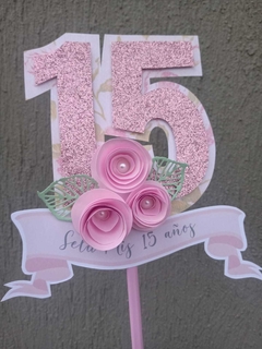 Topper Cake 15 Años Rosas