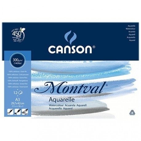 Bloco de Papel Canson Montval Aquarelle A3 300g 12 FOLHAS