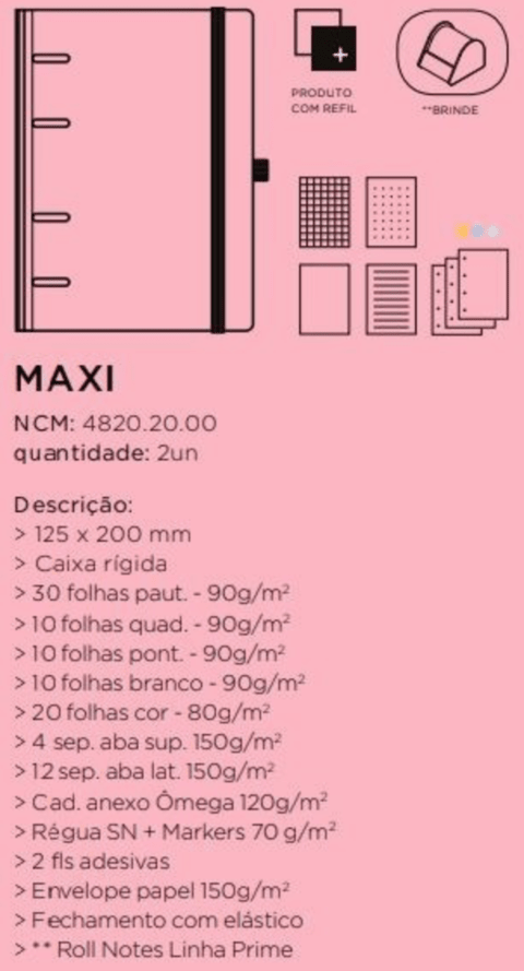 Agenda Planner Ótima Gráfica Maxi Rosa + 01 Roll Note - Atelie das Artes