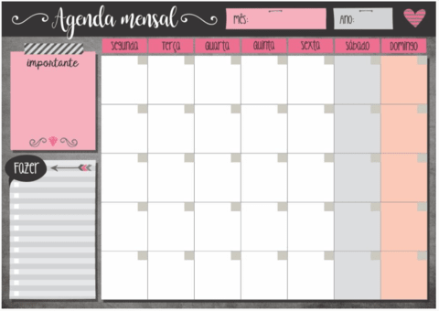 Planner mensal Cartões Gigantes - Agenda mensal