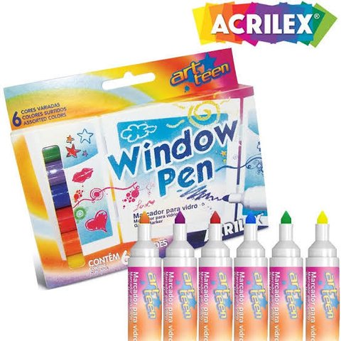 Caneta para vidro Acrilex - kit com 6 cores