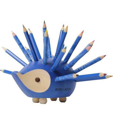 Porta Lápis Porco Espinho Azul com 24 Mini Lápis Koh-I-Noor
