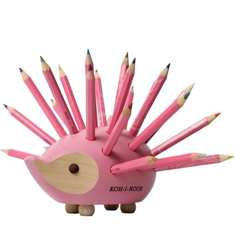 Porta Lápis Porco Espinho Rosa com 24 Mini Lápis Koh-I-Noor