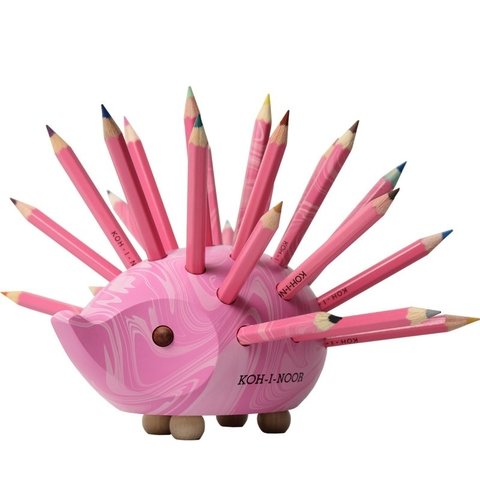 Porta Lápis Porco Espinho Rosa Mesclado com 24 Mini Lápis Koh-I-Noor